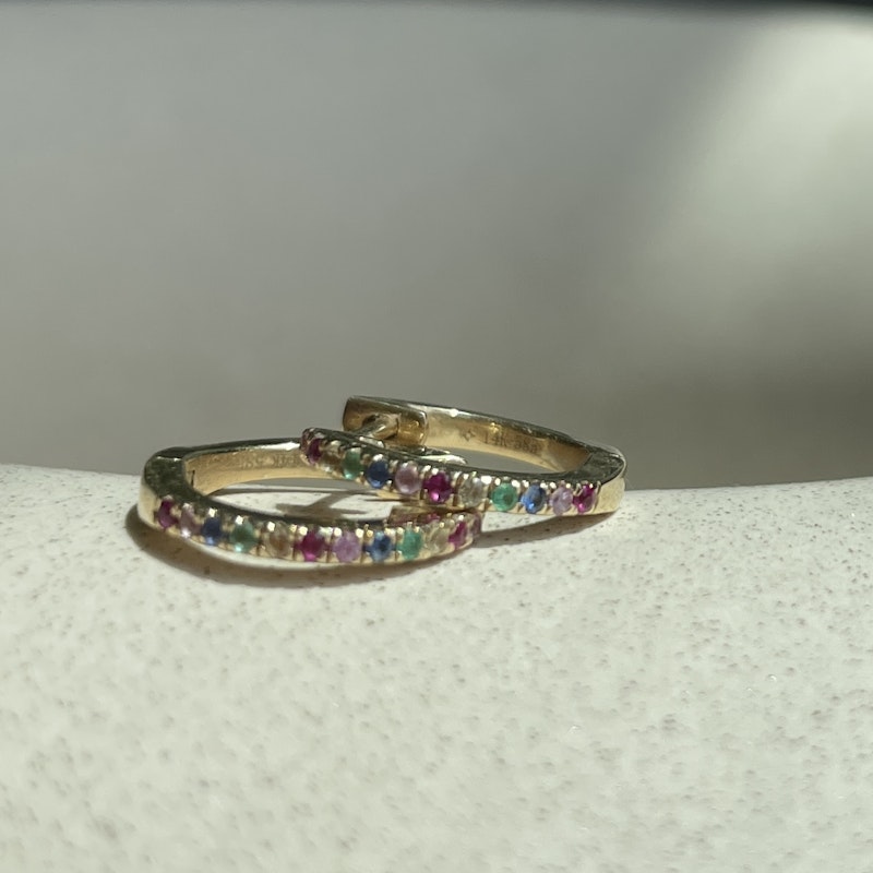 14k Yellow Gold Rainbow Huggies