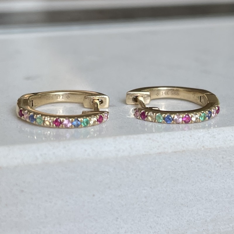 14k Yellow Gold Rainbow Huggies
