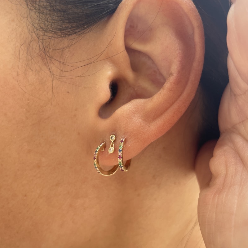 14k Yellow Gold Rainbow Huggies