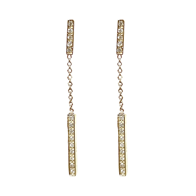 Jennifer Meyer Yellow Gold Diamond Bar Stud Drop Earrings