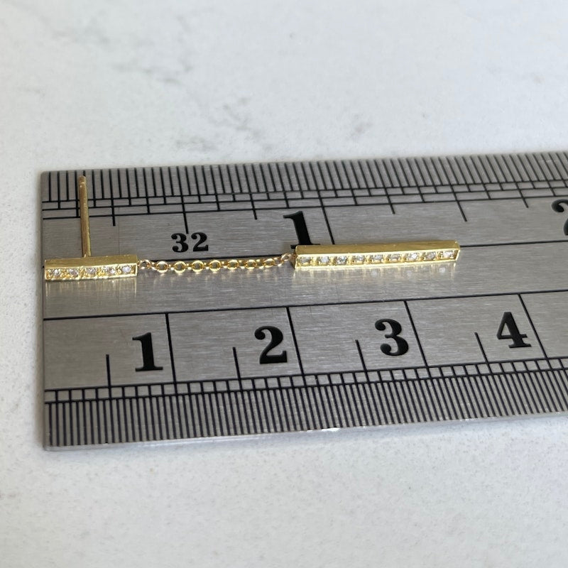 Jennifer Meyer Yellow Gold Diamond Bar Stud Drop Earrings