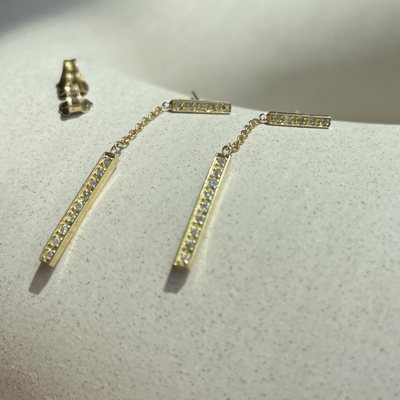 Jennifer Meyer Yellow Gold Diamond Bar Stud Drop Earrings