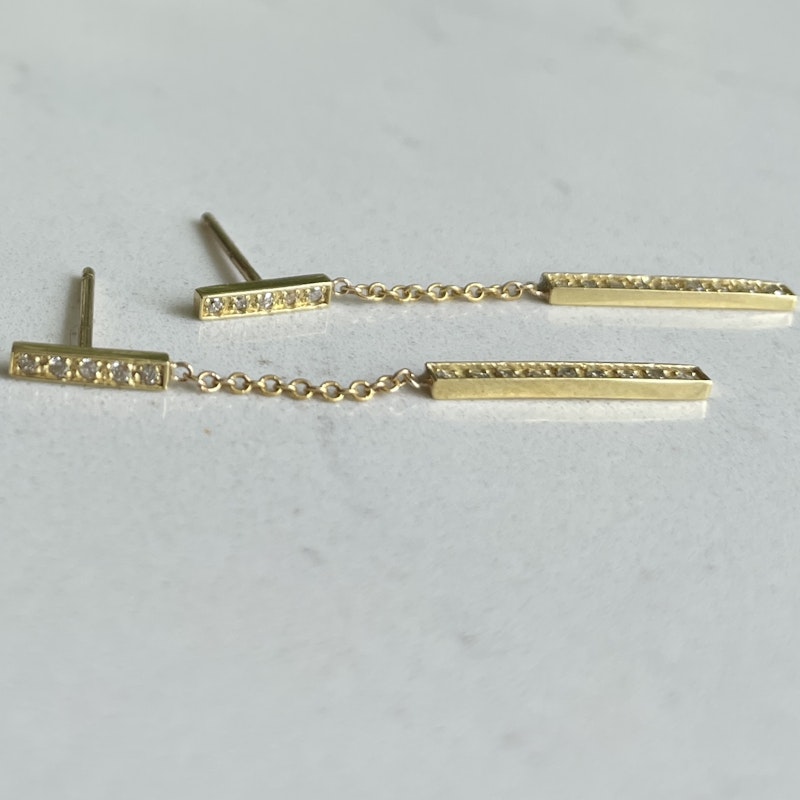 Jennifer Meyer Yellow Gold Diamond Bar Stud Drop Earrings