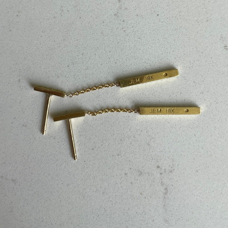 Jennifer Meyer Yellow Gold Diamond Bar Stud Drop Earrings