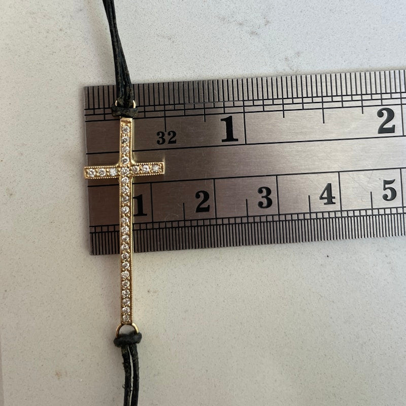 Zoë Chicco 14k Yellow Gold Diamond Cross Leather Bracelet