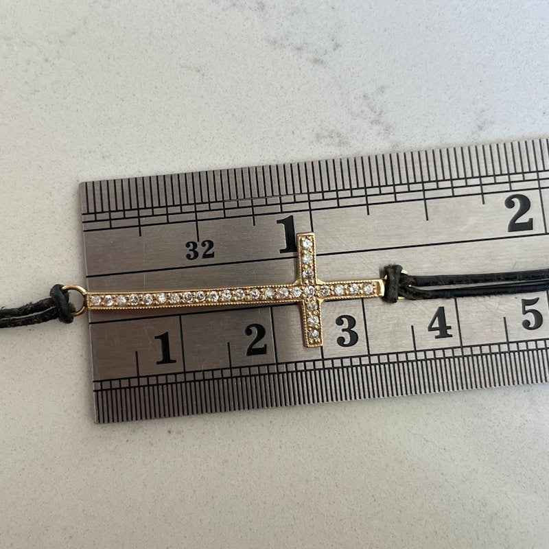 Zoë Chicco 14k Yellow Gold Diamond Cross Leather Bracelet