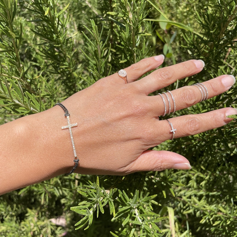 Zoë Chicco 14k Yellow Gold Diamond Cross Leather Bracelet