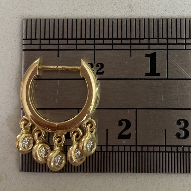 18k Yellow Gold Bezel Diamond Shaker Huggie Hoop Earrings