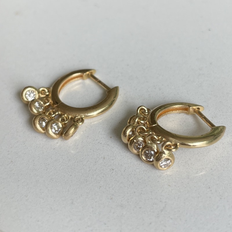 18k Yellow Gold Bezel Diamond Shaker Huggie Hoop Earrings