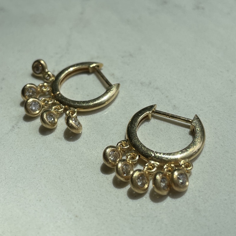 18k Yellow Gold Bezel Diamond Shaker Huggie Hoop Earrings
