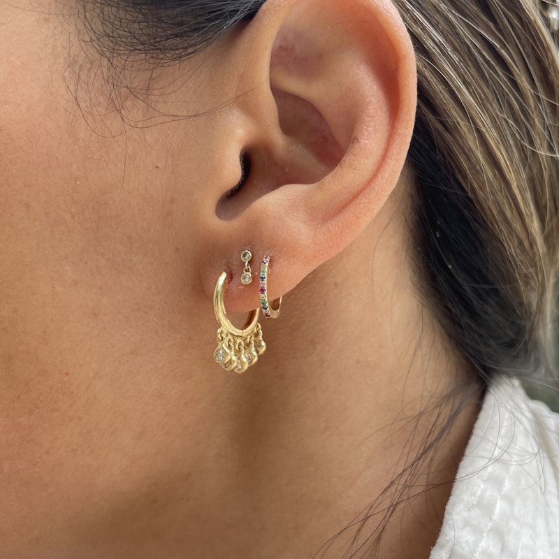 18k Yellow Gold Bezel Diamond Shaker Huggie Hoop Earrings