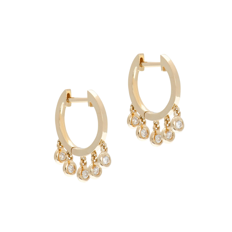 18k Yellow Gold Bezel Diamond Shaker Huggie Hoop Earrings