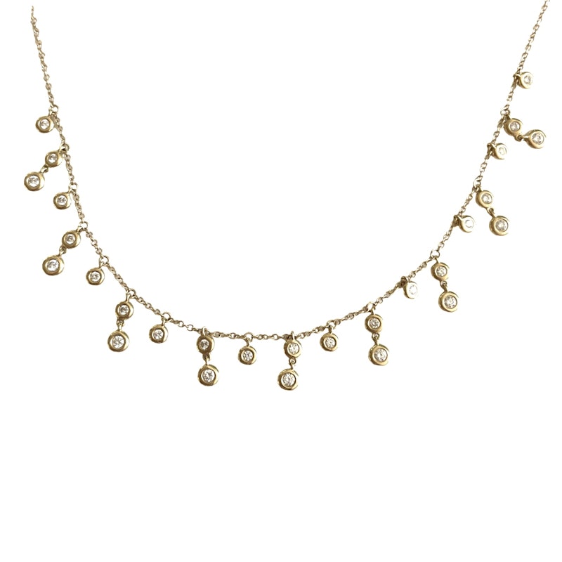 14k Yellow Gold Bezel Diamond Shaker Necklace