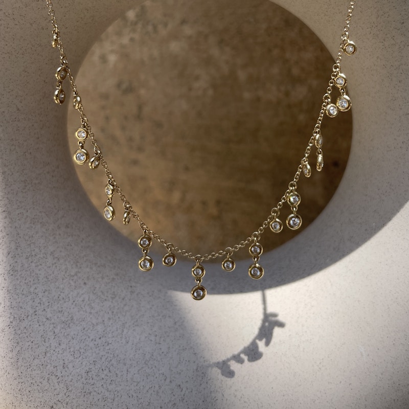14k Yellow Gold Bezel Diamond Shaker Necklace