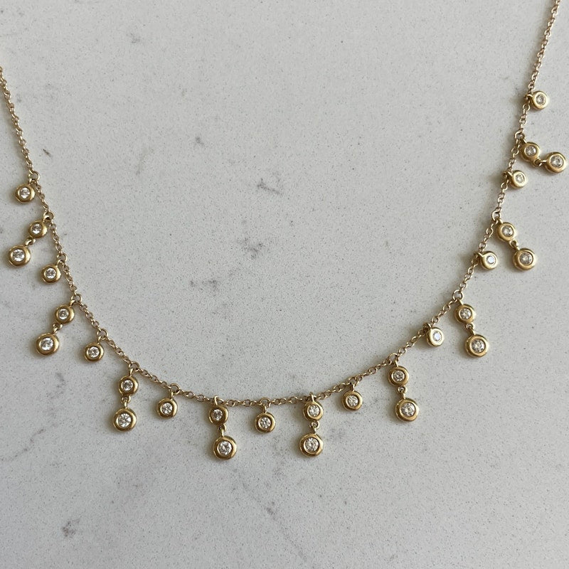 14k Yellow Gold Bezel Diamond Shaker Necklace