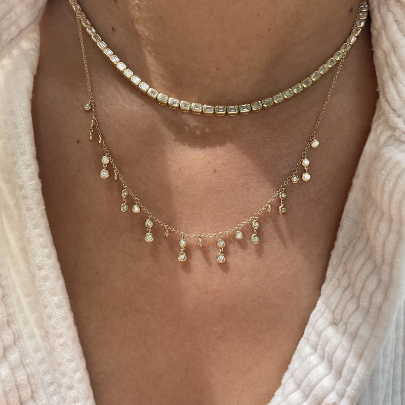 14k Yellow Gold Bezel Diamond Shaker Necklace
