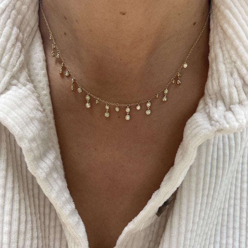 14k Yellow Gold Bezel Diamond Shaker Necklace