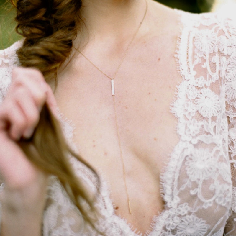 14k Rose Gold Diamond Vertical Bar Lariat Y Necklace