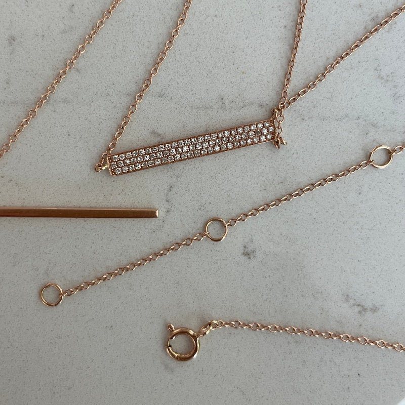 14k Rose Gold Diamond Vertical Bar Lariat Y Necklace