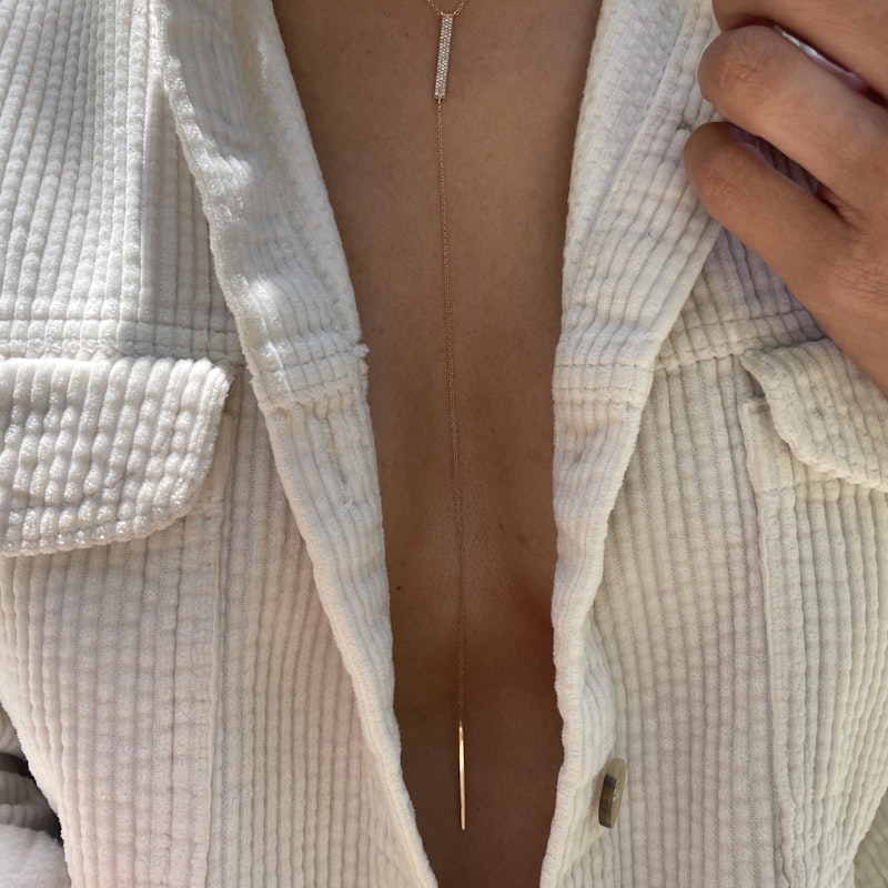 14k Rose Gold Diamond Vertical Bar Lariat Y Necklace
