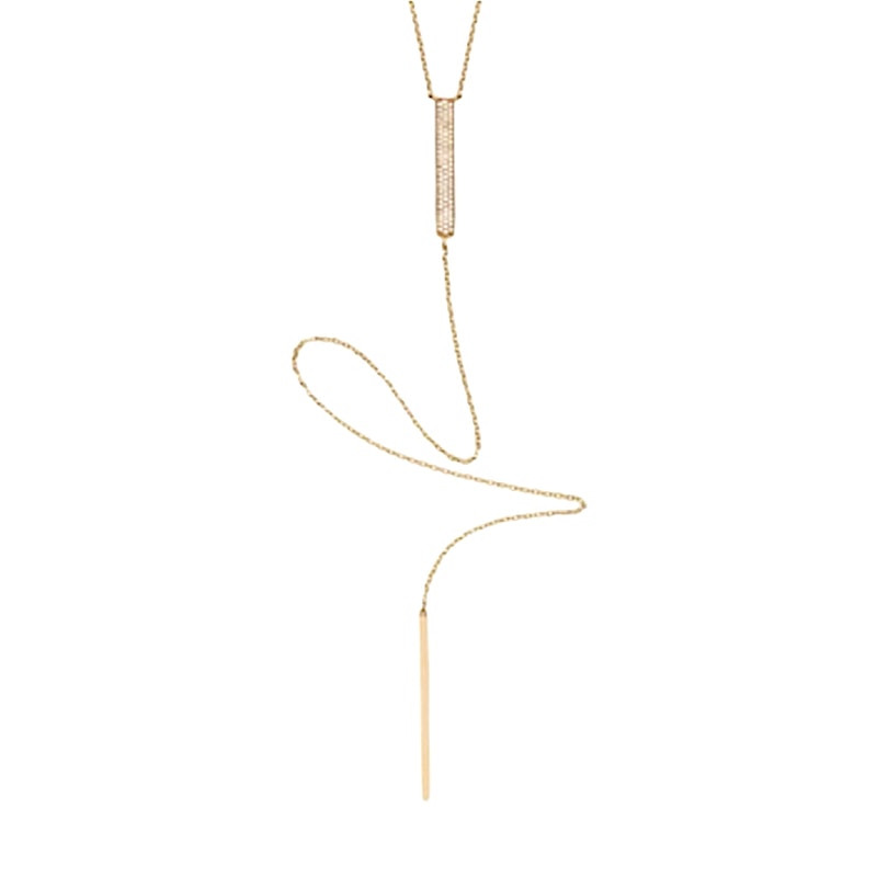 14k Rose Gold Diamond Vertical Bar Lariat Y Necklace