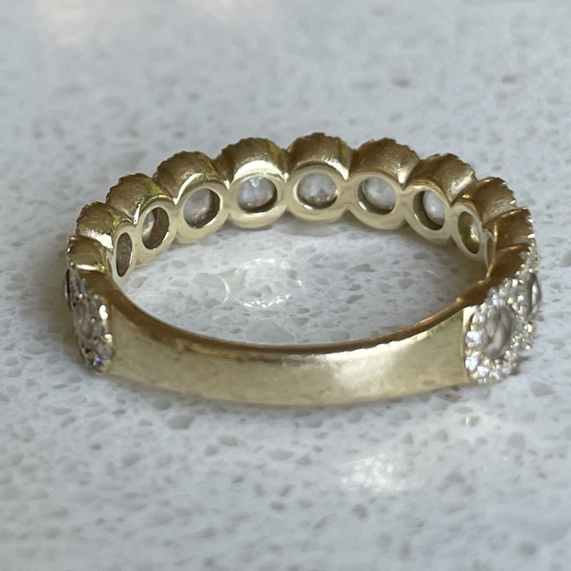 14k Yellow Gold Diamond Halo with Rose Cut White Topaz Ring