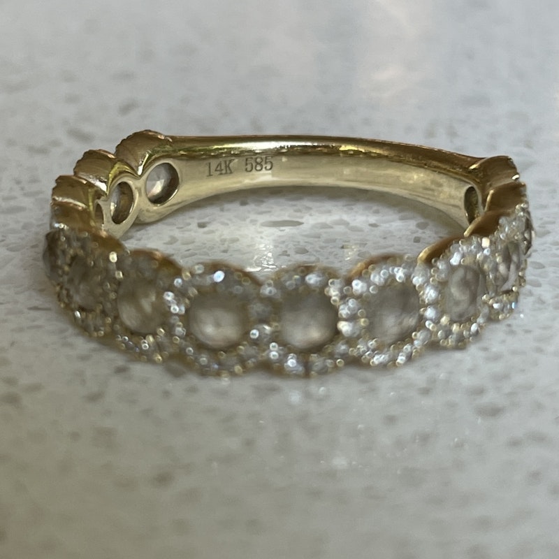 14k Yellow Gold Diamond Halo with Rose Cut White Topaz Ring