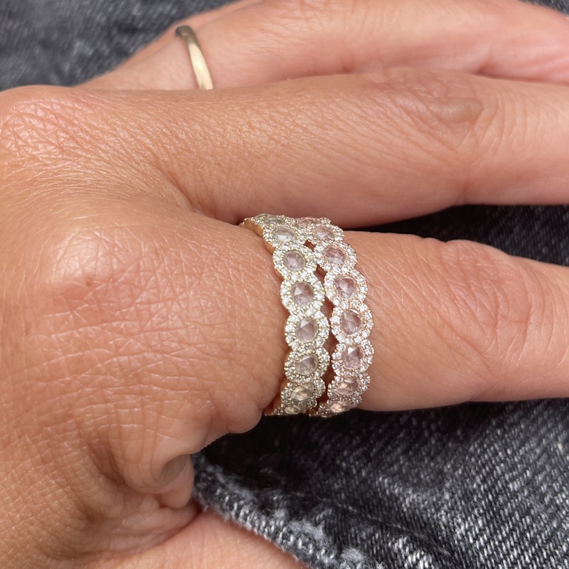 14k Yellow Gold Diamond Halo with Rose Cut White Topaz Ring