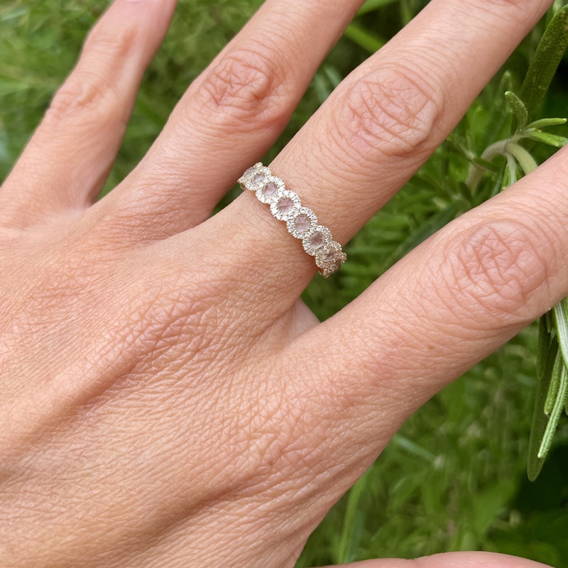 14k Yellow Gold Diamond Halo with Rose Cut White Topaz Ring