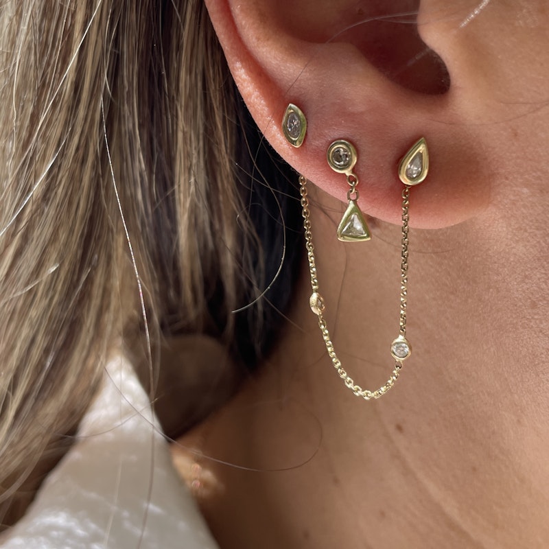 Jacquie Aiche 14k Yellow Gold Trillion Diamond Dangle Stud