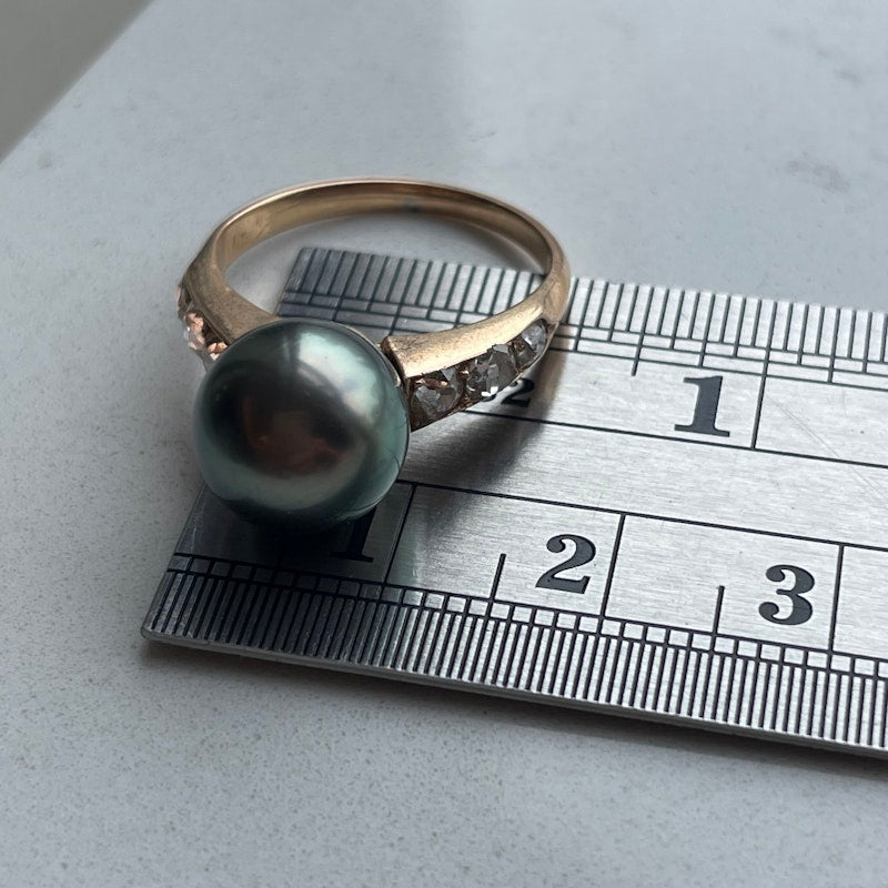 Vintage 14k Rose Gold and Tahitian Black Pearl Diamond Ring