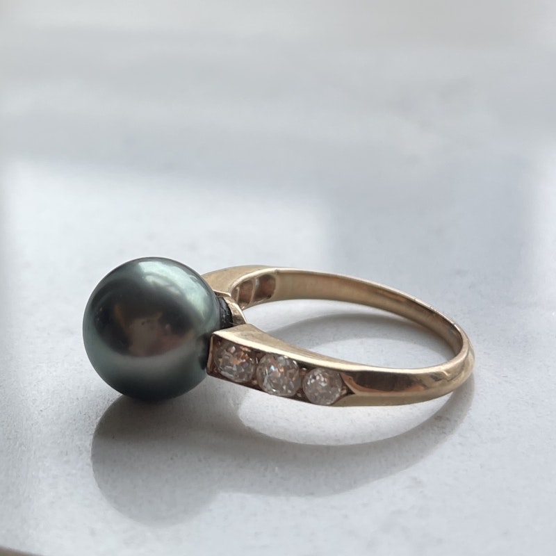 Vintage 14k Rose Gold and Tahitian Black Pearl Diamond Ring
