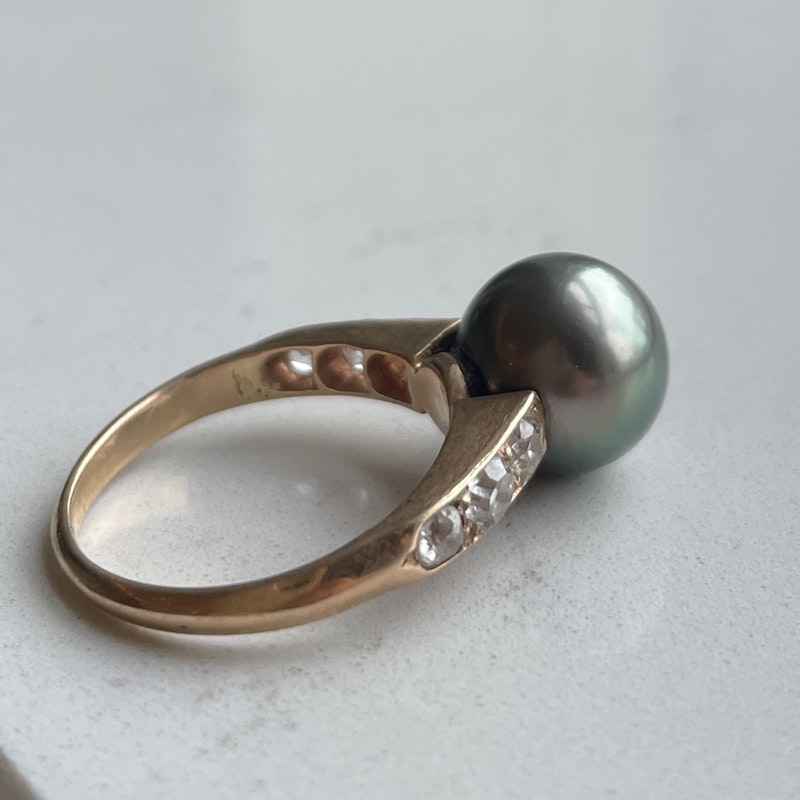 Vintage 14k Rose Gold and Tahitian Black Pearl Diamond Ring