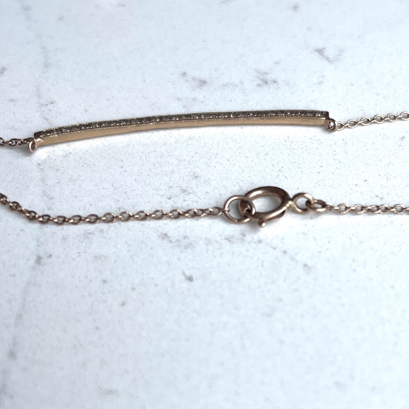 14k Rose Gold Curved Bar Diamond Necklace