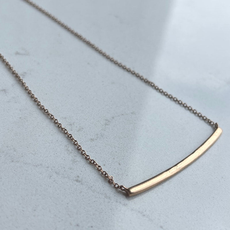 14k Rose Gold Curved Bar Diamond Necklace