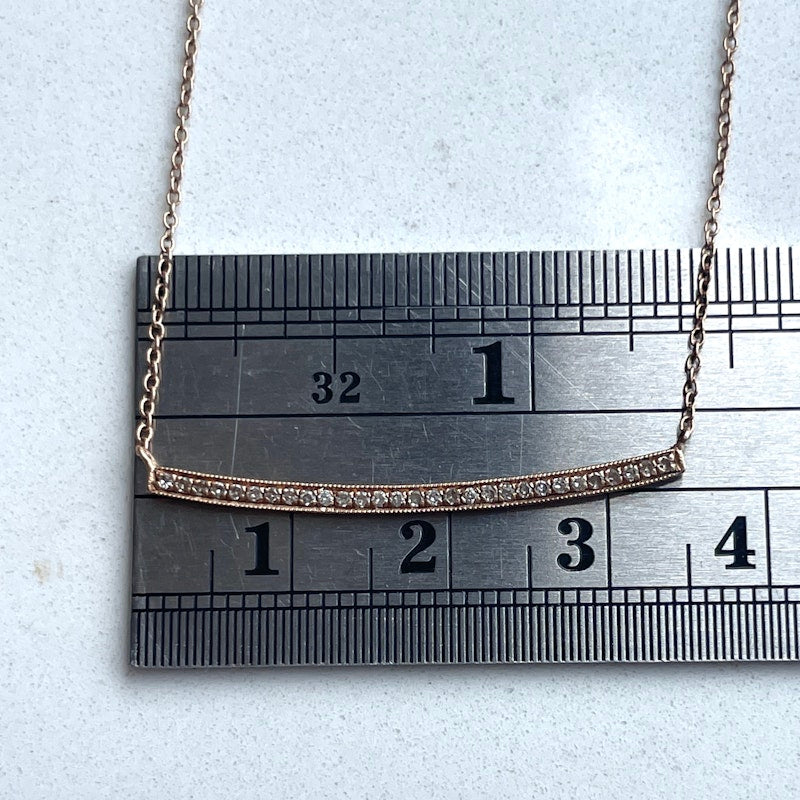 14k Rose Gold Curved Bar Diamond Necklace