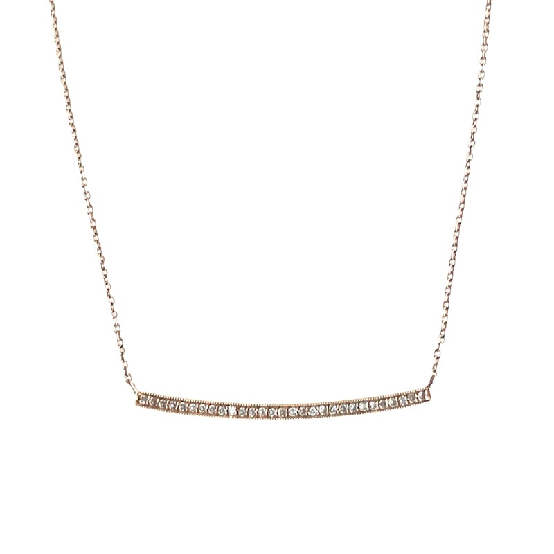 14k Rose Gold Curved Bar Diamond Necklace