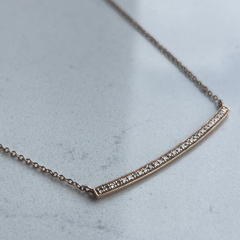 14k Rose Gold Curved Bar Diamond Necklace