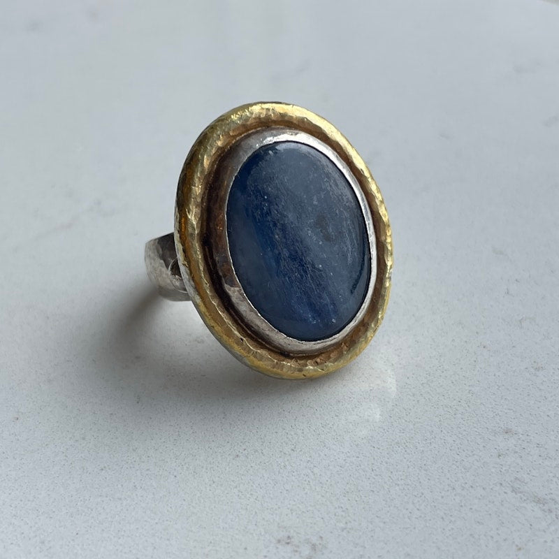Gurhan Hammered Sterling Silver and 24k Gold Kyanite Ring