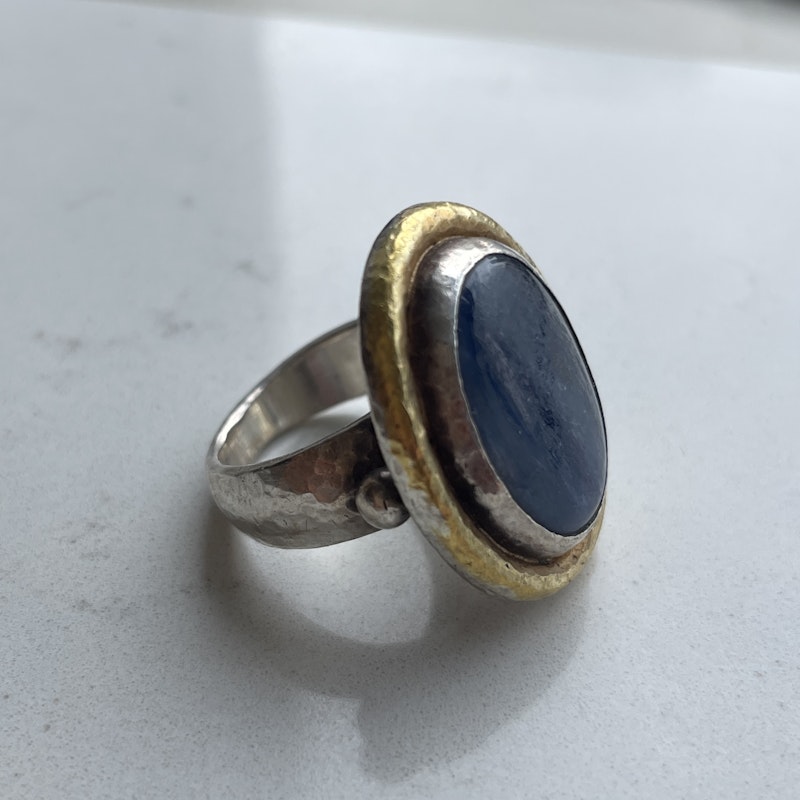 Gurhan Hammered Sterling Silver and 24k Gold Kyanite Ring