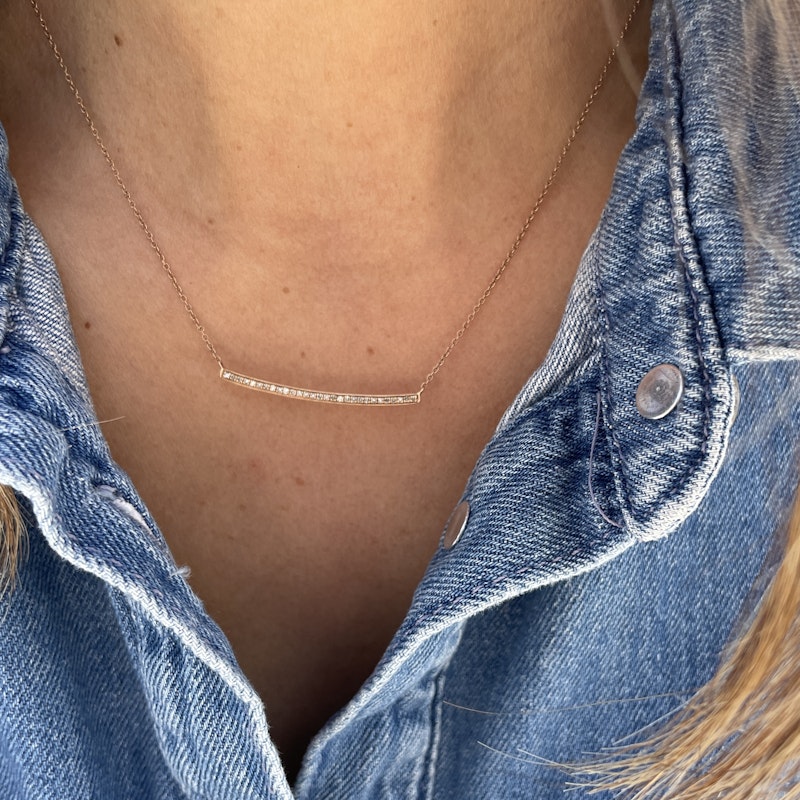 14k Rose Gold Curved Bar Diamond Necklace