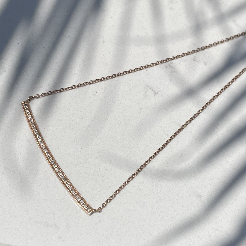 14k Rose Gold Curved Bar Diamond Necklace