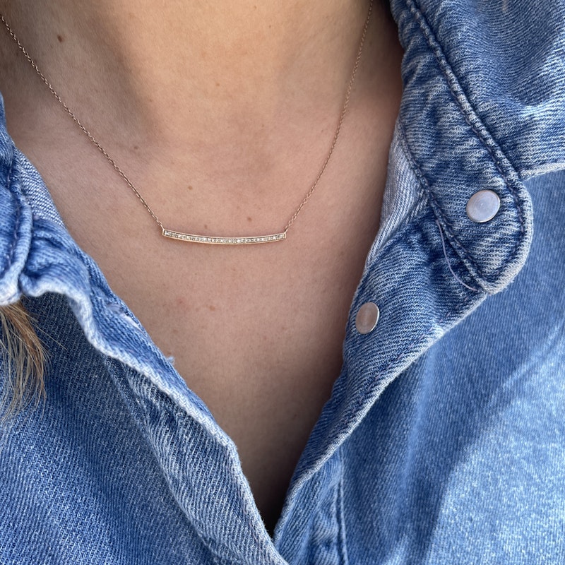 14k Rose Gold Curved Bar Diamond Necklace