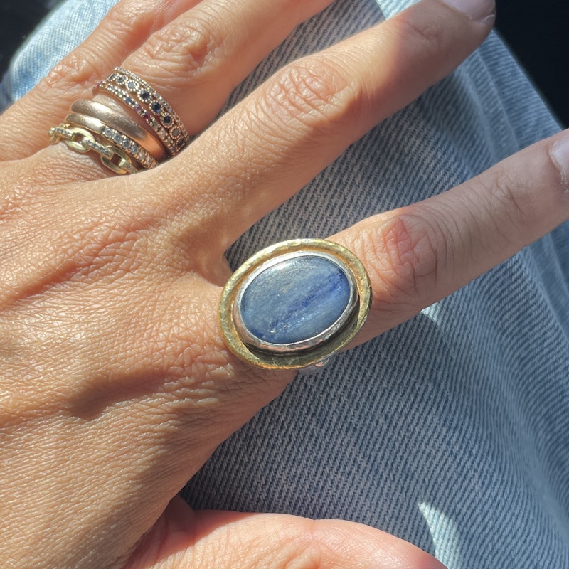 Gurhan Hammered Sterling Silver and 24k Gold Kyanite Ring