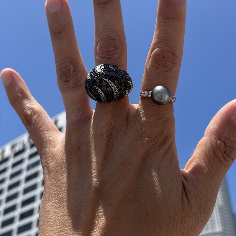 Vintage 14k Rose Gold and Tahitian Black Pearl Diamond Ring