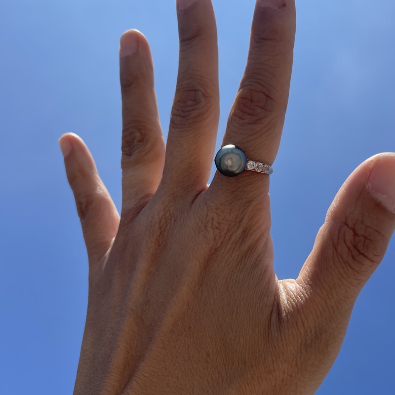 Vintage 14k Rose Gold and Tahitian Black Pearl Diamond Ring