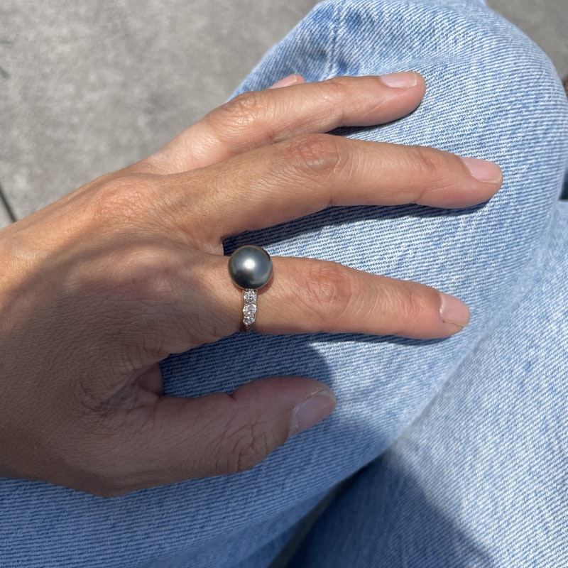Vintage 14k Rose Gold and Tahitian Black Pearl Diamond Ring