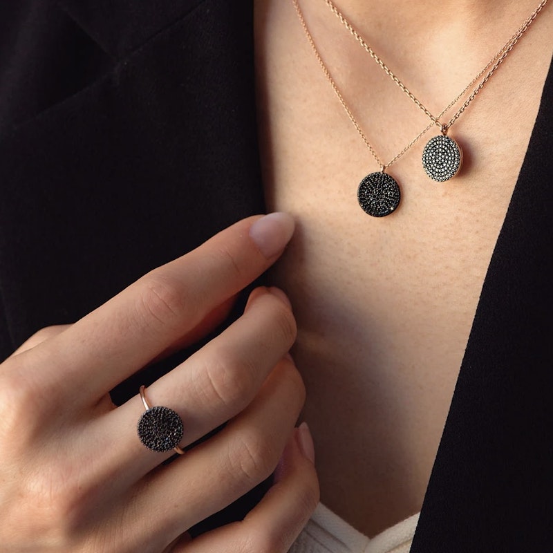 Astley Clarke Icon Rose Gold Black Diamond Pendant Locket Necklace