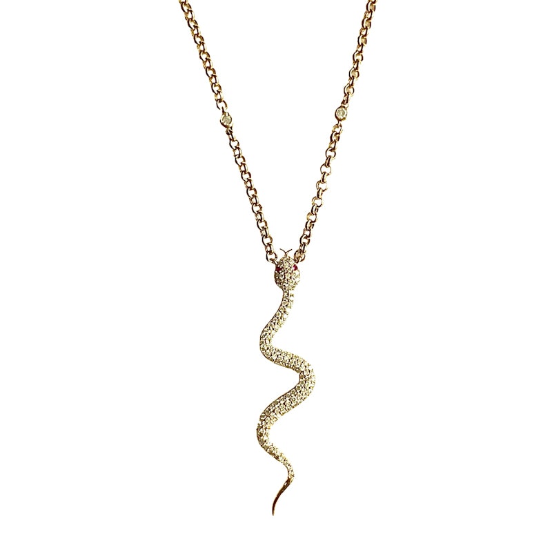 La Muse Gems 14k Ruby and Diamond Serpent Pendant Necklace
