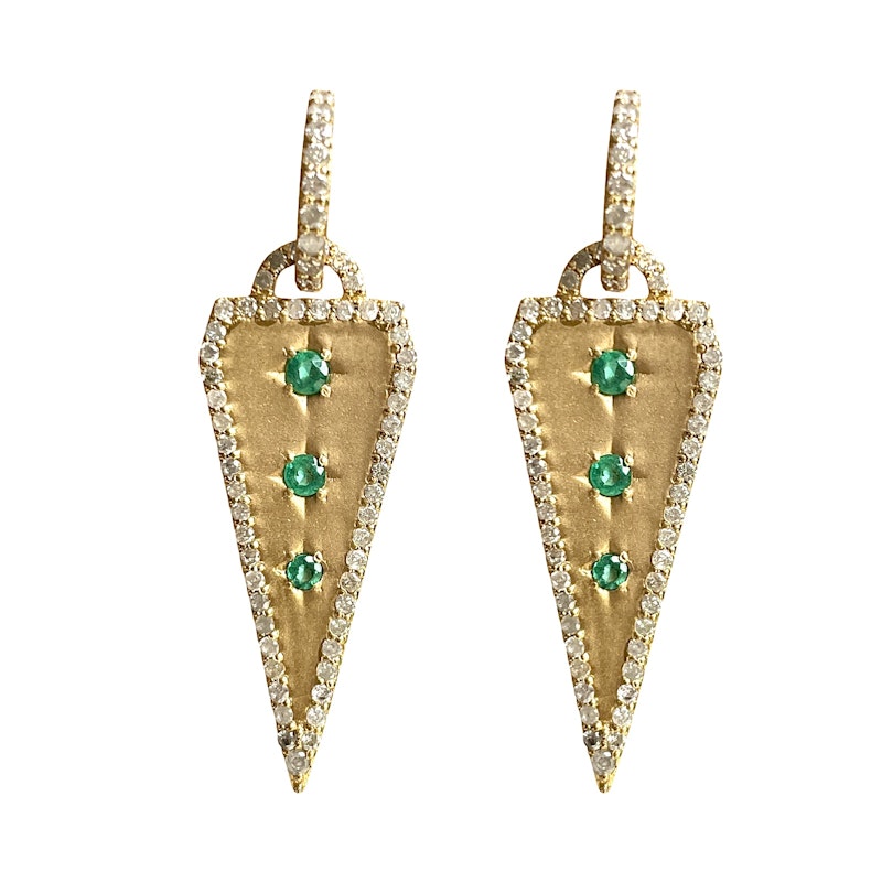 La Muse Gems Emerald and Diamond Triangle Dagger Earrings